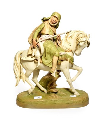 Lot 135 - Post 1919 Royal Dux model of an Arabian mounted hunter, model number: 1977