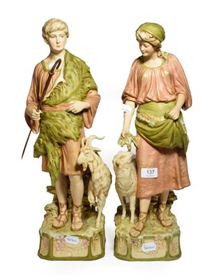 Lot 137 - A pair of post 1919 Royal Dux figures, shepherd and shepherdess, model numbers: 1115 & 1116,...