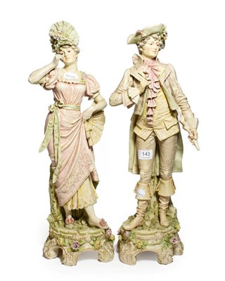 Lot 143 - A pair of post 1919 Royal Dux figures of courtiers in 18th century dress, model numbers: 93 &...