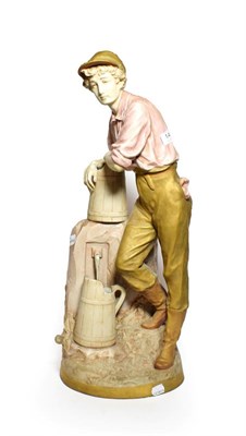 Lot 146 - Post 1919 Royal Dux figure of a farm worker and fountain, model number: 10563, 63cm high