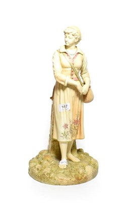 Lot 147 - Royal Worcester figure of a girl and basket RD.no. 67079 with peace back stamp, signed J....