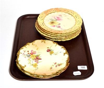 Lot 160 - A set of three Royal Worcester plates, painted with floral splays, and a set of six Royal China...