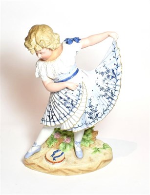 Lot 165 - A 19th century Continental disc figure of a young girl dancing with tambourine, 40cm high