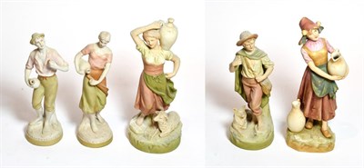 Lot 166 - Five various post 1919 Royal Dux figures including four water carriers and a boy and dog,...