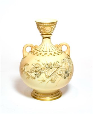 Lot 170 - Royal Worcester blush ivory floral decorated twin handled vase, shape: 1109, 23cm high