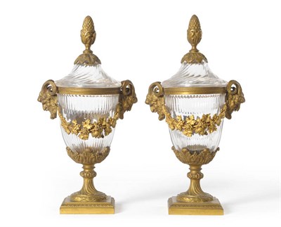 Lot 1 - A Pair of French Cut Glass and Ormolu Mounted Pedestal Vases and Covers, circa 1900, the...