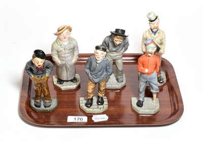 Lot 176 - A set of six Royal Worcester porcelain menu holders from the ''Down-and-Out Men'' series introduced