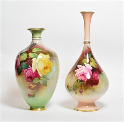 Lot 205 - A Royal Worcester rose decorated bottle vase, signed H, Martin, pattern no H304, together with...