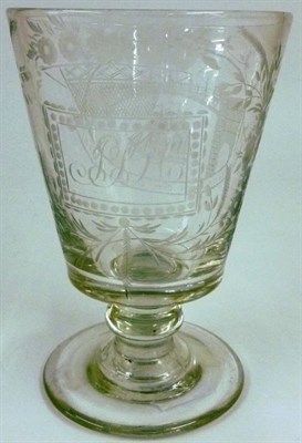 Lot 5 - A Sunderland Bridge Goblet, early 19th century, the bucket shaped bowl engraved with SUNDERLAND...