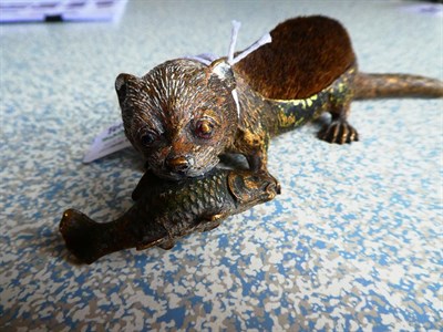 Lot 216 - Franz Bergmann bronze otter pen wipe, with fish in jaw