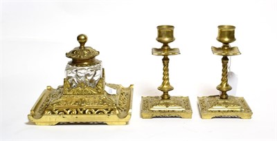 Lot 245 - A 19th century desk inkwell garniture