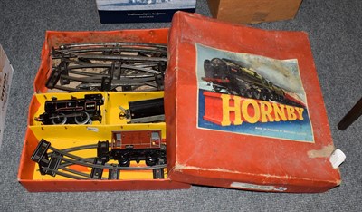 Lot 247 - Boxed Hornby goods set No 55, loco, carriage, trailer with some track