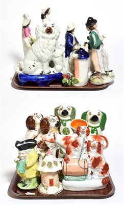 Lot 255 - Two trays of 19th century Staffordshire pottery including seated Spaniels, pastille burners, etc