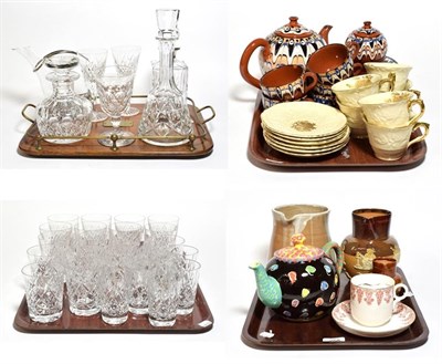 Lot 258 - An oak serving tray with brass gallery, a cut glass whisky decanter with silver mount, two...