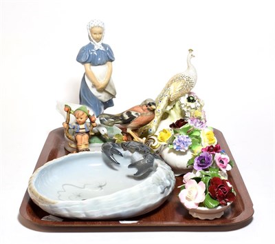 Lot 271 - A Royal Copenhagen crab tray, Royal Copenhagen model of a girl and goose, a Royal Crown Derby model