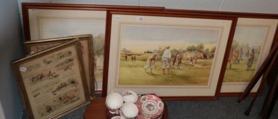 Lot 309 - Three sporting prints after Douglas West, R Fox Hunting prints and seven assorted walking sticks