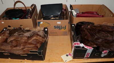 Lot 339 - Quantity of assorted 20th century handbags, fur coats, jackets, etc (five boxes)