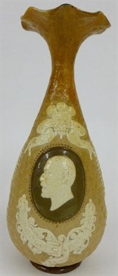 Lot 17 - A Doulton Lambeth Stoneware Albert Medal Vase, circa 1885, of pear shape with frilled rim,...