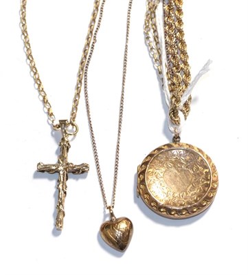 Lot 361 - A 9 carat rope twist chain, length 47.5cm a 9 carat gold cross pendant on a 9 carat gold chain,...