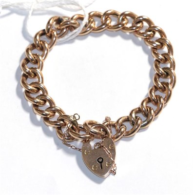 Lot 367 - A curb link bracelet with a 9 carat gold heart shaped padlock clasp, length 18cm