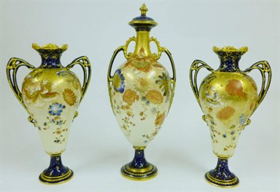 Lot 20 - A Pair of Royal Crown Derby Porcelain Baluster Vases, 1905 and 1906, with flared floriform rims and