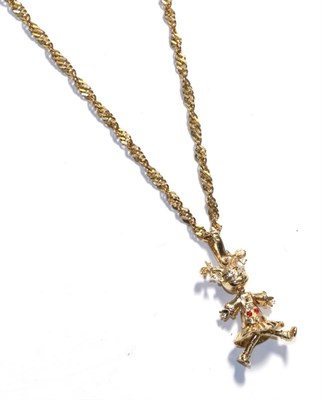 Lot 380 - A 9 carat gold articulated doll pendant on a ropetwist chain stamped '916', pendant length...