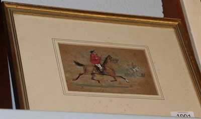 Lot 1001 - British School (19th century) Hunting scene with Sir Charles Ledgard, watercolour, 8.5cm by 14.5cm