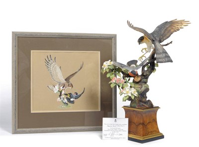 Lot 23 - A Royal Worcester Porcelain Model of a Sparrow Hawk and Bullfinch, modelled by James Alder,...
