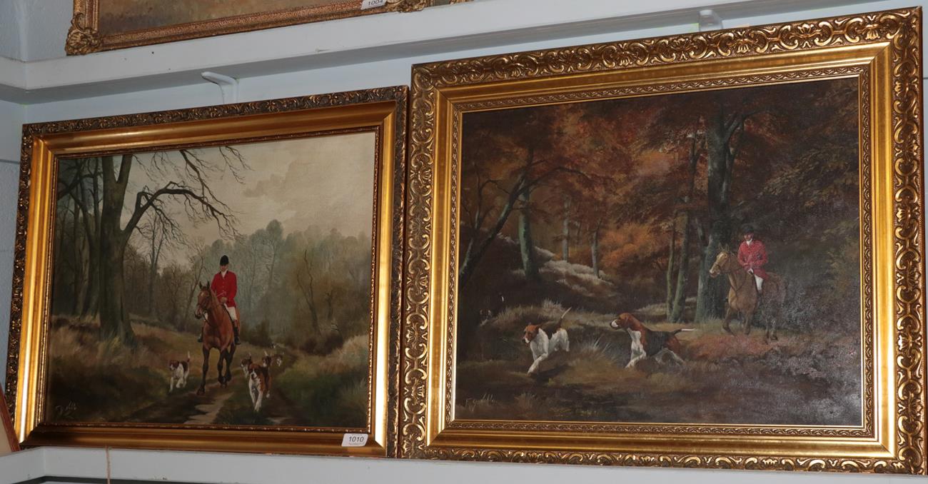 Lot 1010 - F* G* Noble (20th century) A huntsman and hounds on the scent, signed, oil on canvas, together with