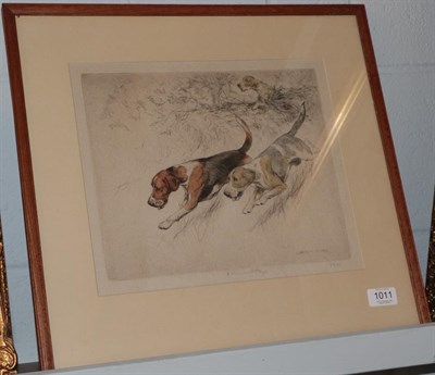 Lot 1011 - George Vernon Stokes (1873-1954) ''Foxhounds'', signed and numbered 22/75, drypoint etching,...