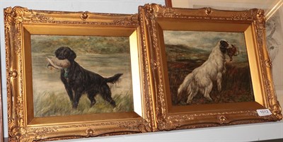 Lot 1012 - British School (19th century) Setter with grouse in moorland and a flat coated retriever with...