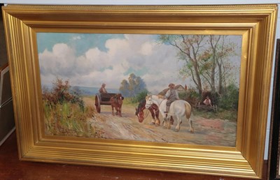 Lot 1018 - Charles W Oswald (19th century) Carting scene, signed, oil on canvas, 44.5cm by 80cm