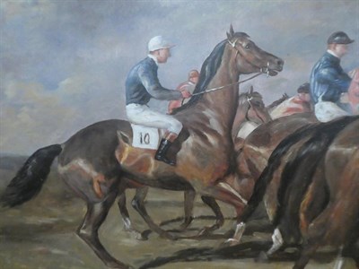 Lot 1022 - After Sir Alfred Munnings (1878-1959) The start of the race, oil on canvas, 59cm by 90cm