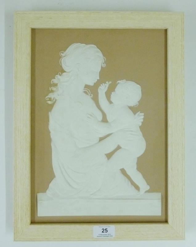 Lot 25 - A Relief Decorated Plaque of a Mother and Child, attributed to the Worcester factory, 20th century