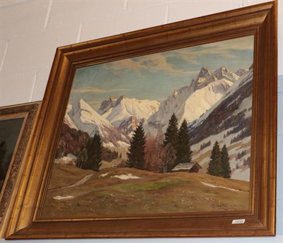 Lot 1038 - Erwin Kettemann (1897-1971) Alpine view, signed, inscribed verso, oil on canvas, 68cm by 80cm