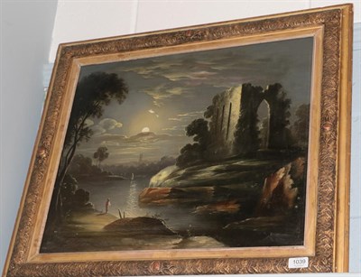 Lot 1039 - Follower of Sebastian Pether (1790-1844) Nocturne with ruined castle, oil on canvas, 49.5cm by...