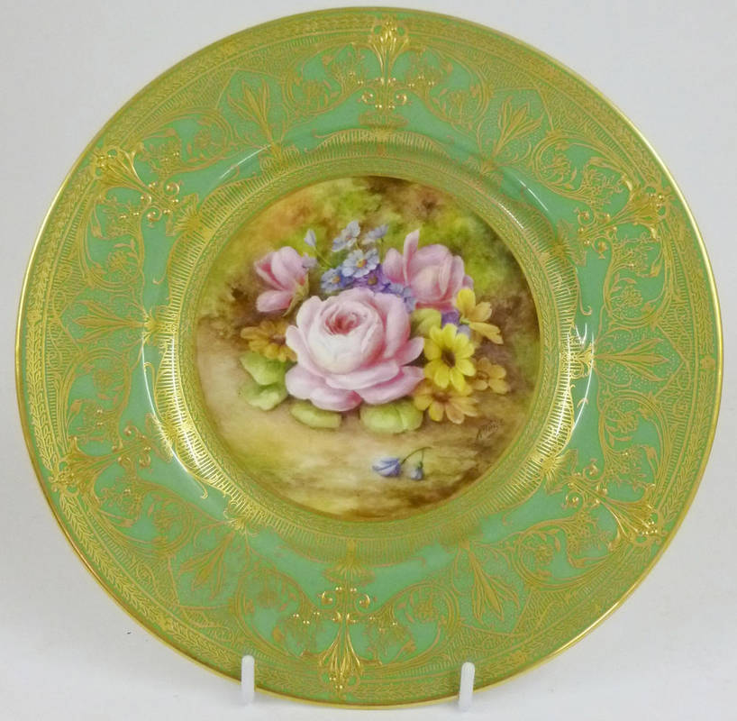 Lot 27 - A Royal Worcester Porcelain Cabinet Plate, mid 20th century, painted by H Price with roses and...