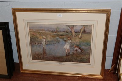 Lot 1051 - John Pedder (1850-1929) ''Catching Minnows - Town Meadows, Maidstone'', signed and dated 1910,...