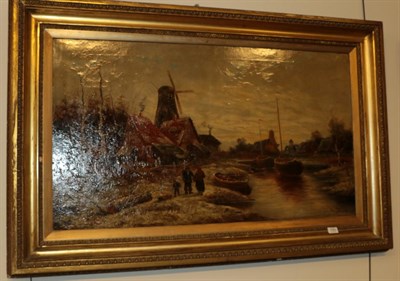 Lot 1062 - * Van Staten, Dutch village scene by a canal, signed, oil on canvas, 60cm by 106cm