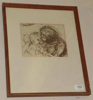 Lot 1065 - Attributed to Jack Greaves (b.1928), Mother and child, signed and dated (19)52, brown chalk,...