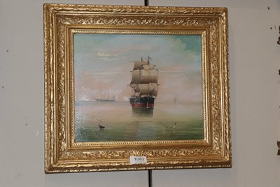 Lot 1082 - Edward Kind Redmore, Pair of shipping scenes, signed, oil on canvas, together with two etchings...