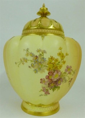 Lot 34 - A Royal Worcester Porcelain Pot Pourri Jar and Pierced Cover, 1897, of melon fluted ovoid form, the