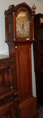 Lot 1143 - An oak eight day long case clock, signed John Collins, Wattisfield, circa 1780, arch brass dial...