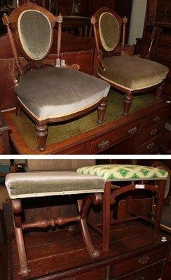 Lot 1175 - A Victorian rosewood X-frame stool, a later dressing stool and a pair of Victorian walnut...