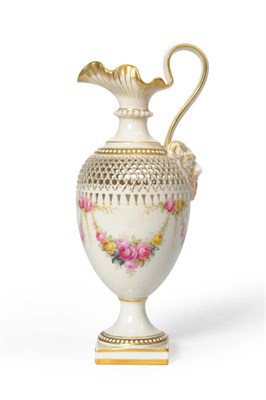 Lot 38 - A Royal Worcester Porcelain Reticulated Ewer, George Owen, 1909, of baluster form with...