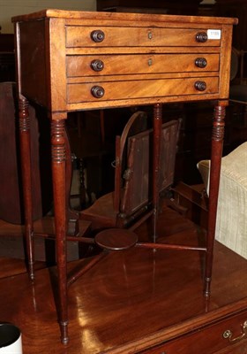 Lot 1189 - A Regency mahogany and ebony strung work table, the top drawer with a fitted interior