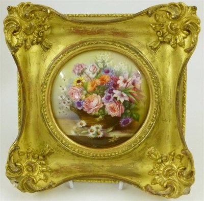 Lot 41 - A Royal Worcester Porcelain Circular Plaque, painted by Ernest Phillips, 1916, with a still life of