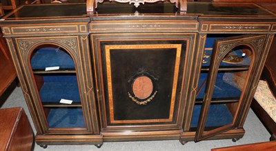 Lot 1227 - A Victorian Aesthetic movement ebonised and burr walnut crossbanded credenza, late 19th century, of