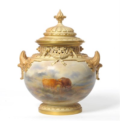 Lot 43 - A Royal Worcester Porcelain Pot Pourri Jar and Cover, painted by John Stinton, circa 1905, of...