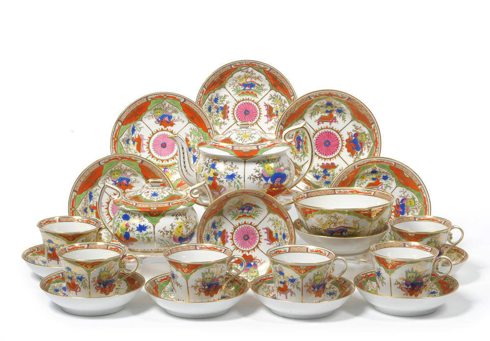 Lot 45 - A Chamberlains Worcester Porcelain Breakfast Service, early 19th century, painted in bright enamels